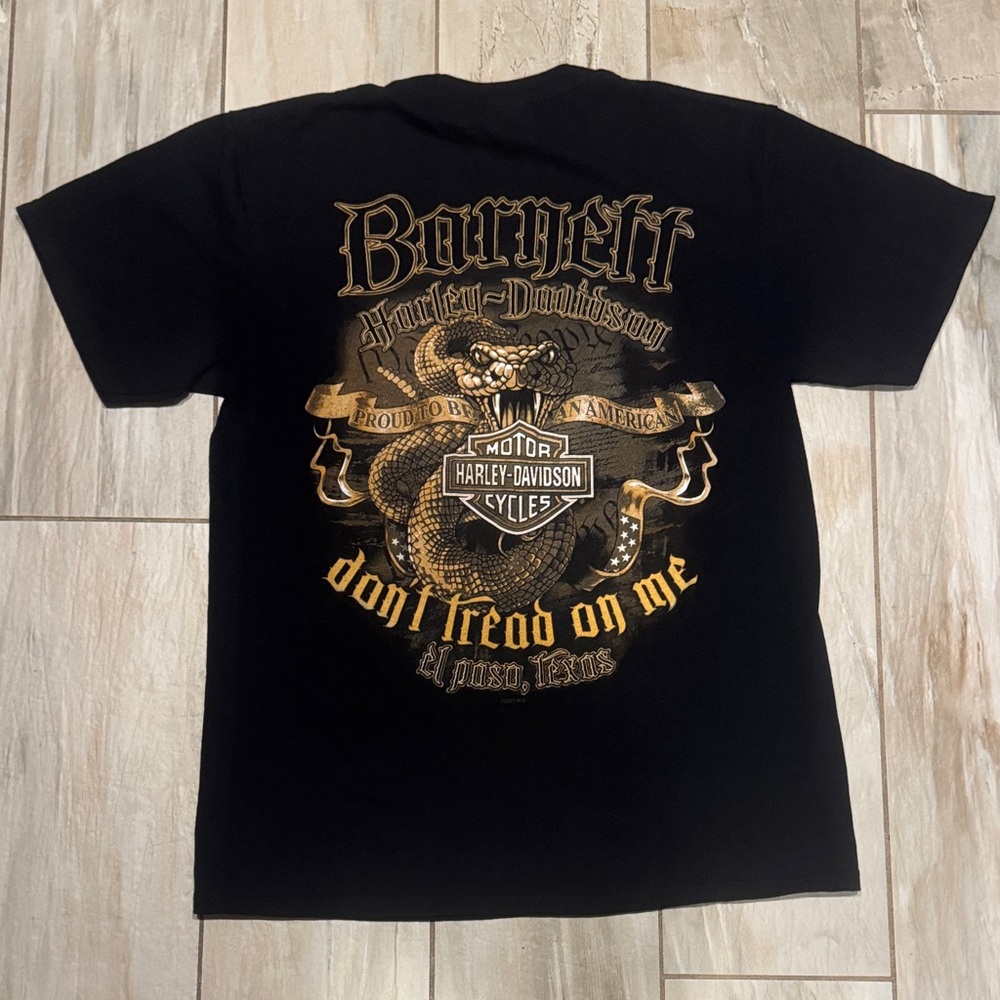 Harley-Davidson Black Tee with Gold 'Don't Tread On Me' Snake Graphic